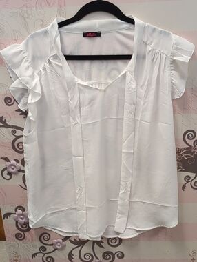 Blush White Ruffle Sleeve Tie-Front Blouse